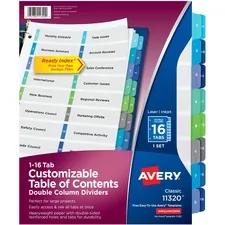Avery Dennison AVE 11320 — Avery® Two-Column Table Contents Dividers w/Tabs - 16 x Divider(s) - 1-16, Table of Contents - 16 Tab(s)/Set - 8.5 Divider Width x 11 Divider Length - 3 Hole Punched - White Paper Divider - Multicolor Paper Tab(s) - 16 / Set