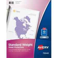 Avery Dennison AVE 75540 — Avery® Standard Weight Semi-Clear Sheet Protectors, 10 Sheet Protectors - 10 x Sheet Capacity - For Letter 8 1/2 x 11 Sheet - 3 x Holes - Ring Binder - Top Loading - Rectangular - Semi Clear - Polypropylene - 10 / Pack