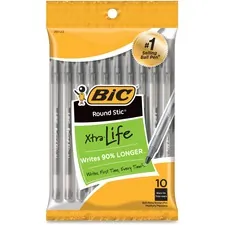 BIC BIC GSMP101BK — BIC Round Stic Ballpoint Pens - Medium Pen Point - Black - 10 / Pack