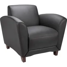 Lorell LLR 68952 — Lorell Reception Seating Club Chair - Black Leather Seat - Four-legged Base - Black - 1 Each