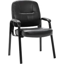 Lorell LLR 60122 — Lorell Chadwick Executive Leather Guest Chair - Black Leather Seat - Black Steel Frame - Black - Steel, Leather - 1 Each