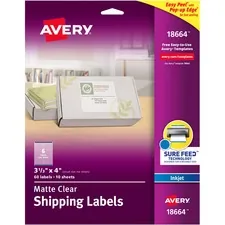 Avery Dennison AVE 18664 — Avery® Easy Peel Inkjet Printer Mailing Labels - Permanent Adhesive - Rectangle - Inkjet - Clear - Film - 6 / Sheet - 10 Total Sheets - 60 Total Label(s) - 5