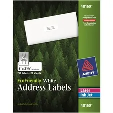 Avery Dennison AVE 48160 — Avery® EcoFriendly Address Labels - Water Based Adhesive - Rectangle - Laser, Inkjet - White - Paper - 30 / Sheet - 25 Total Sheets - 750 Total Label(s)