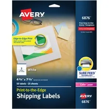 Avery Dennison 06876 — Avery® Print-to-the-edge 2/Sheet Shipping Labels - Permanent Adhesive - Rectangle - Laser - White - Paper - 2 / Sheet - 25 Total Sheets - 50 Total Label(s) - 50 / Pack