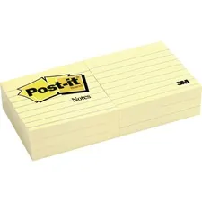 3M MMM 630SS — Post-it® Notes Lined Notepads - 1200 - 3 x 3 - Square - 100 Sheets per Pad - Ruled - Canary Yellow - Paper - Removable - 12 / Pack