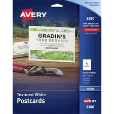 Avery Dennison AVE 03380 — Avery® Inkjet Postcard - White - 90 Brightness - 4 1/4 x 5 1/2 - Textured Matte - 120 / Box - Rounded Corner