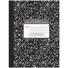 ROARING SPRING PAPER PRODUCTS ROA 77475 — Roaring Spring Black Marble Composition Book - 80 Sheets - 160 Pages - Printed - Sewn/Tapebound - Both Side Ruling Surface - 20 lb Basis Weight - 10 1/4 x 7 7/8 - 0.50 x 7.910.3 - White Paper - Black Binder - Black Marble, White Cover Marble - Clay Cover - Hard Cover, Heavyweight, Durable Cover, Class Schedule - 1Each
