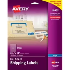 Avery Dennison AVE 18665 — Avery® Shipping Label - Permanent Adhesive - Rectangle - Inkjet - Frosted Clear - Film - 1 / Sheet - 10 Total Sheets - 10 Total Label(s) - 5