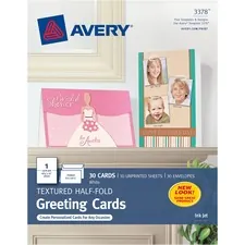 Avery Dennison AVE 03378 — Avery® Inkjet Greeting Card - White - 5 1/2 x 8 1/2 - Textured - 1 / Sheet