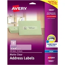 Avery Dennison AVE 18661 — Avery® Easy Peel Inkjet Printer Mailing Labels - Permanent Adhesive - Rectangle - Inkjet - Clear - Film - 20 / Sheet - 10 Total Sheets - 200 Total Label(s) - 5