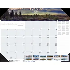 HOUSE OF DOOLITTLE HOD 176 — House of Doolittle EarthScapes Mountains Desk Pad - Julian Dates - Monthly - 1 Year - January 2022 till December 2022 - 1 Month Single Page Layout - 22 x 17 Sheet Size - 2.25 x 2.50 Block - Desk Pad - White - Leatherette, Paper - Holder, Non-refillable, Reference Calendar, Notepad, Reinforced - 1 Each