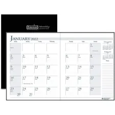 HOUSE OF DOOLITTLE HOD 26002 — House of Doolittle Economy Stitched Cover Monthly Planner - Monthly - 1.2 Year - December 2021 till January 2023 - 1 Month Double Page Layout - 8 1/2 x 11 Sheet Size - 1.75 x 1.75 Block - Leatherette, Paper - Black - Non-refillable, Notepad, Reference Calendar - 1 Each