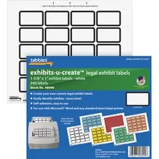 TABBIES TAB 48090 — Tabbies Legal Exhibits-U-Create 1 Labels - 1 5/8 x 1 Length - Laser - White - 20 / Sheet - 240 / Pack