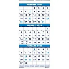 HOUSE OF DOOLITTLE HOD 3640 — House of Doolittle Three-month Vertical Wall Calendar - Monthly - 1.2 Year - December 2021 till January 2023 - 3 Month Single Page Layout - 12 1/4 x 27 Sheet Size - Wire Bound - Blue - Paper - 26 Height x 12.3 Width - Eyelet - 1 Each