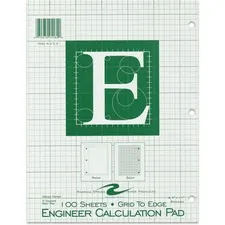 ROARING SPRING PAPER PRODUCTS ROA 95582 — Roaring Spring 5x5 Grid Engineering Pad - 100 Sheets - 200 Pages - Printed - Glued - Back Ruling Surface - 3 Hole(s) - 15 lb Basis Weight - 56 g/m² Grammage - 11 x 8 1/2 - 0.33 x 8.511 - Green Paper - Chipboard Cover - 1Each