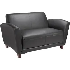 Lorell LLR 68951 — Lorell Reception Seating Collection Leather Loveseat - 55 x 34.5 x 31.3 - Leather Black Seat - 1 Each