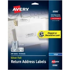 Avery Dennison AVE 8986 — Avery® Gold Foil Mailing Labels - Permanent Adhesive - Rectangle - Inkjet - Silver - Paper - 30 / Sheet - 10 Total Sheets - 300 Total Label(s) - 5