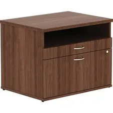 Lorell LLR 16231 — Lorell Walnut Open Shelf File Cabinet Credenza - 2-Drawer - 29.5 x 22 x 23.1 - 2 x File Drawer(s), Accessory Drawer(s) - Finish: Walnut Laminate, Silver Pull