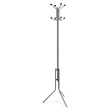 Lorell LLR 02587 — Lorell Tripod Base Metal Coat Rack - 4 Hooks - 4 Pegs - for Coat, Jacket, Hat, Scarf - Metal - Silver - 1 Each