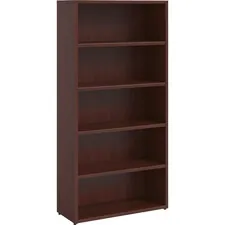 Lorell LLR PBK3469MY — Lorell Prominence Mahogany Laminate Bookcase - 34 x 12 x 69 , 1 Top - 6 Shelve(s) - Band Edge - Material: Particleboard - Finish: Mahogany Laminate Surface, Thermofused Melamine (TFM)
