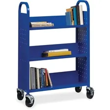 Lorell LLR 99934 — Lorell Single-sided Steel Book Cart - 3 Shelf - Round Handle - 5 Caster Size - Steel - x 32 Width x 14 Depth x 46 Height - Blue - 1 Each