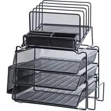 Lorell LLR 95251 — Lorell Divided 4-tier Desktop Organizer - 4 Tier(s) - 15.8 Height x 12.9 Width x 14.4 Depth - Desktop - Black - Plastic, Mesh - 1 Each