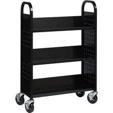 Lorell LLR 99933 — Lorell Single-sided Steel Book Cart - 3 Shelf - Round Handle - 5 Caster Size - Steel - x 32 Width x 14 Depth x 46 Height - Black - 1 Each