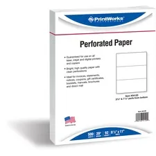 PARIS CORPORATION PRB 04120 — PrintWorks Professional Pre-Perforated Paper for Invoices, Statements, Gift Certificates & More - Letter - 8 1/2 x 11 - 20 lb Basis Weight - 500 / Ream - Perforated
