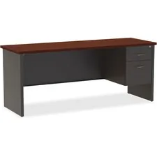 Lorell LLR 79162 — Lorell Mahogany Laminate/Charcoal Steel Right-pedestal Credenza - 2-Drawer - 72 x 24 , 1.1 Top - 2 x Box Drawer(s), File Drawer(s) - Single Pedestal on Right Side - Material: Steel - Finish: Mahogany Laminate, Charcoal