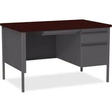 Lorell LLR 66903 — Lorell Fortress Series 48 Right Single-Pedestal Desk - Laminated Rectangle, Mahogany Top - 30 Table Top Length x 48 Table Top Width x 1.13 Table Top Thickness - 29.50 Height - Assembly Required - Mahogany - Steel