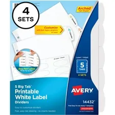 Avery Dennison AVE 14432 — Avery® Big Tab Printable Label Dividers, Easy Peel Labels, 5 Tabs - 20 x Divider(s) - 5 - 5 Tab(s)/Set - 8.5 Divider Width x 11 Divider Length - 3 Hole Punched - White Paper Divider - White Paper Tab(s) - 4 / Pack