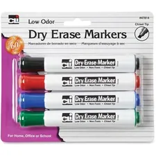 CHARLES LEONARD LEO 47814 — CLI Chisel Tip Dry Erase Markers - Chisel Marker Point Style - Black, Blue, Red, Green - 4 / Pack