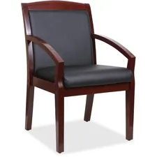 Lorell LLR 20020 — Lorell Sloping Arms Wood Guest Chair - Black Bonded Leather Seat - Black Bonded Leather Back - Mahogany Solid Wood, Rubberwood Frame - Four-legged Base - 1 Each