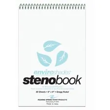 ROARING SPRING PAPER PRODUCTS ROA 12284 — Roaring Spring Enviroshades Recycled Spiral Steno Memo Book - 80 Sheets - 160 Pages - Printed - Spiral Bound - Both Side Ruling Surface - Gregg Ruled Red Margin - 15 lb Basis Weight - 56 g/m² Grammage - 9 x 6 - 1.25 x 69 - Blue Paper - Black Binder - Board Cover - Recycled - 4 / Pack