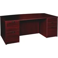 Lorell LLR PD4272DPMY — Lorell Prominence 2.0 Mahogany Laminate Double-Pedestal Desk - 5-Drawer - 1 Top, 72 x 42 x 29 - 5 x File Drawer(s), Box Drawer(s) - Double Pedestal - Band Edge - Material: Particleboard - Finish: Mahogany Laminate, Thermofused Melamine (TFM)