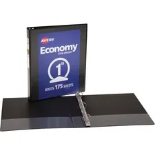 Avery Dennison AVE 05710BD — Avery® Economy View Binder - 1 Binder Capacity - Letter - 8 1/2 x 11 Sheet Size - 175 Sheet Capacity - Round Ring Fastener(s) - 2 Internal Pocket(s) - Vinyl, Chipboard - Black - Sturdy, Exposed Rivet - 4 / Bundle