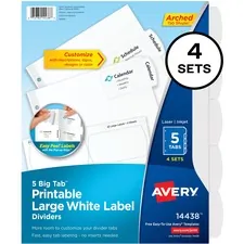 Avery Dennison AVE 14438 — Avery® Big Tab Printable Large White Label Dividers - 20 x Divider(s) - 5 - 5 Tab(s)/Set - 8.5 Divider Width x 11 Divider Length - 3 Hole Punched - White Paper Divider - White Paper Tab(s) - 4 / Pack