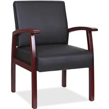 Lorell LLR 68556 — Lorell Black Leather/Wood Frame Guest Chair - Mahogany Wood Frame - Four-legged Base - Black - Leather - Armrest - 1 Each