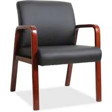 Lorell LLR 40202 — Lorell Black Leather Wood Frame Guest Chair - Black Bonded Leather Seat - Black Bonded Leather Back - Mahogany Solid Wood Frame - Four-legged Base - Armrest - 1 Each