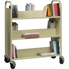 Lorell LLR 49202 — Lorell Double-sided Book Cart - 6 Shelf - 200 lb Capacity - 5 Caster Size - Steel - x 36 Width x 19 Depth x 46 Height - Putty - 1 Each
