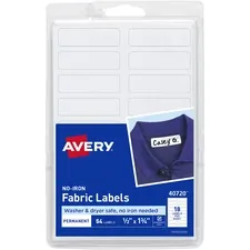 Avery Dennison AVE 40720 — Avery® No-Iron Fabric Labels - Permanent Adhesive - Rectangle - White - Film - 18 / Sheet - 3 Total Sheets - 54 Total Label(s) - 6