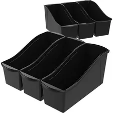 STOREX STX 70109U06C — Storex Book Bins - 7 Height x 5.3 Width14.3 Length - Sturdy - Black - Plastic