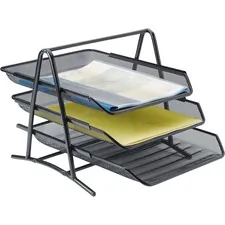 Lorell LLR 90206 — Lorell Steel Mesh 3-Tier Mesh Desk Tray - 11 Height x 10.8 Width x 14.3 Depth - Black - Steel - 1 Each