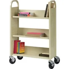 Lorell LLR 49204 — Lorell Single-sided Book Cart - 3 Shelf - 200 lb Capacity - 5 Caster Size - Steel - x 39 Width x 14 Depth x 46 Height - Putty - 1 Each