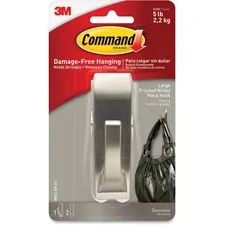 3M MMM MR03BNES — Command Large Modern Reflections Hook - 5 lb (2.27 kg) Capacity - for Painted Surface, Wood, Tile - Metal - Brushed Nickel - 1 / Pack