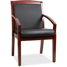 Lorell LLR 20014 — Lorell Sloping Arms Wood Guest Chair - Black Bonded Leather Seat - Black Bonded Leather Back - Cherry Wood Frame - Four-legged Base - 1 Each