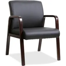 Lorell LLR 40201 — Lorell Black Leather Wood Frame Guest Chair - Black Bonded Leather Seat - Black Bonded Leather Back - Espresso Solid Wood Frame - Four-legged Base - Armrest - 1 Each