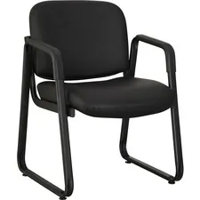Lorell LLR 84577 — Lorell Black Leather Guest Chair - Black Leather, Plywood Seat - Black Leather, Plywood Back - Metal Frame - Black - 1 Each