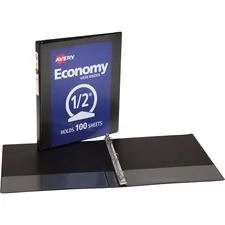 Avery Dennison AVE 05705BD — Avery® Economy View Binder - 1/2 Binder Capacity - Letter - 8 1/2 x 11 Sheet Size - 100 Sheet Capacity - Round Ring Fastener(s) - 2 Internal Pocket(s) - Vinyl, Chipboard - Black - Sturdy, Exposed Rivet - 4 / Bundle