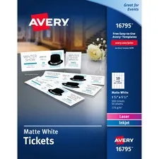 Avery Dennison AVE 16795 — Avery® Blank Printable Perforated Raffle Tickets - Tear-Away Stubs - Matte White - 500/Pack